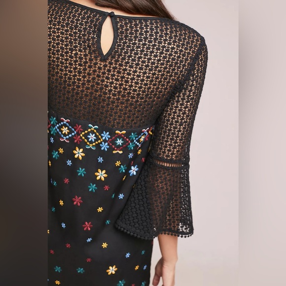 Akemi + Kin Anthropologie Black Maud Embroidered Crochet Floral Shift Dress - Picture 4 of 10